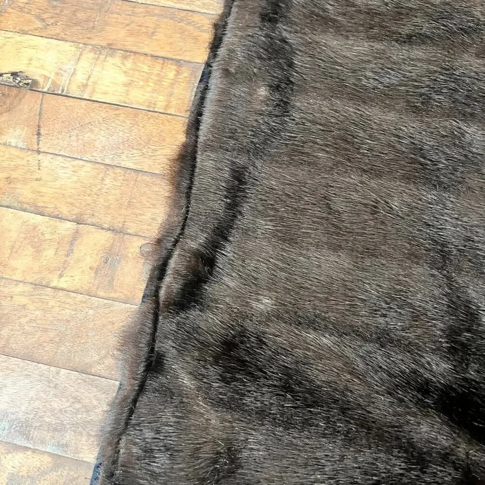 Faux Fur Channeled Mink Throw Blanket 49 x 57 in Brown Cotton Backing